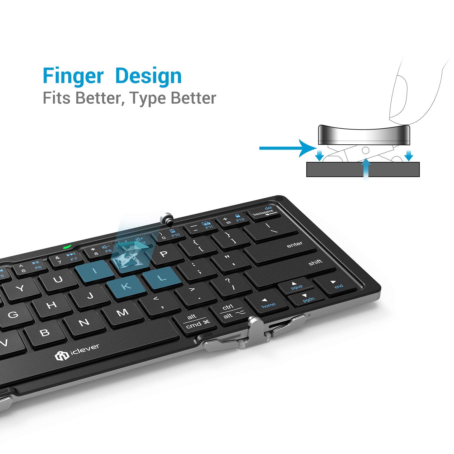 Iclever Foldable Bluetooth Keyboard, Bk03 Folding Travel Keyboard, Metal Build, Usb C Charge, Portable Keyboard With Stand Holde